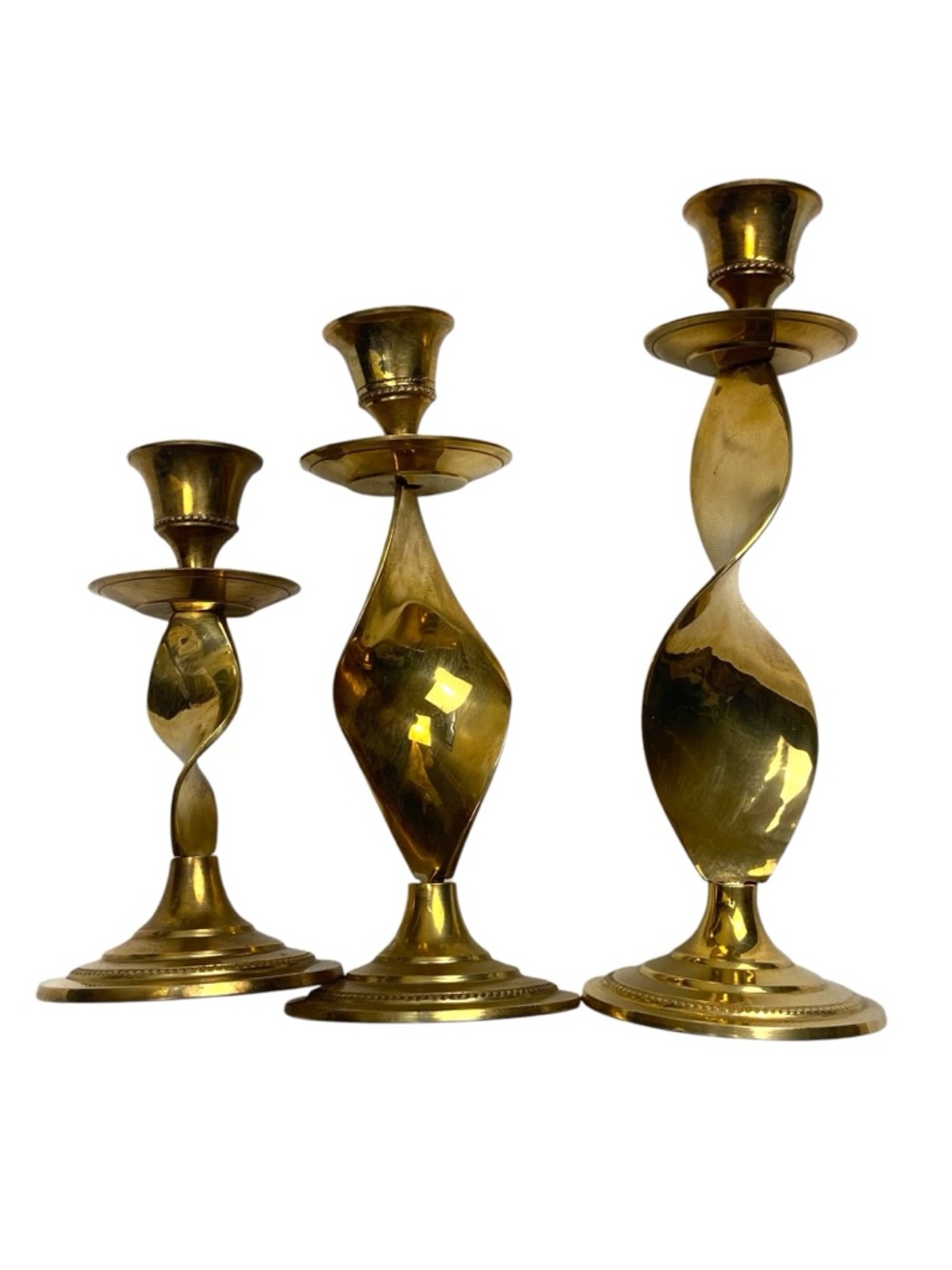 Vintage Brass Candlestick Holders Set 3 India